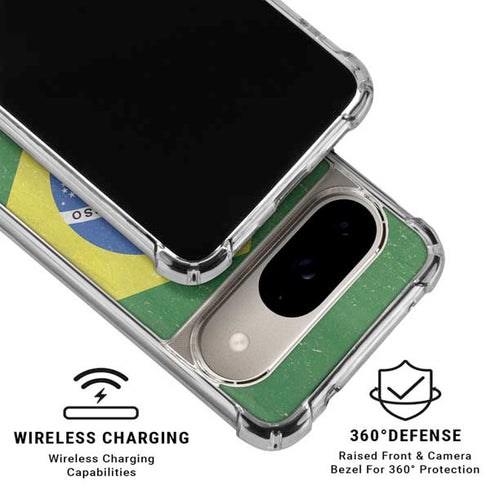Brazil Flag Distressed Google Pixel 10 Clear Case